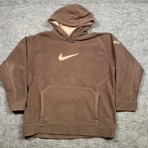 Vintage Nike Center Swoosh Fleece Hoodie Brown XL Pullover Sweatshirt Mens